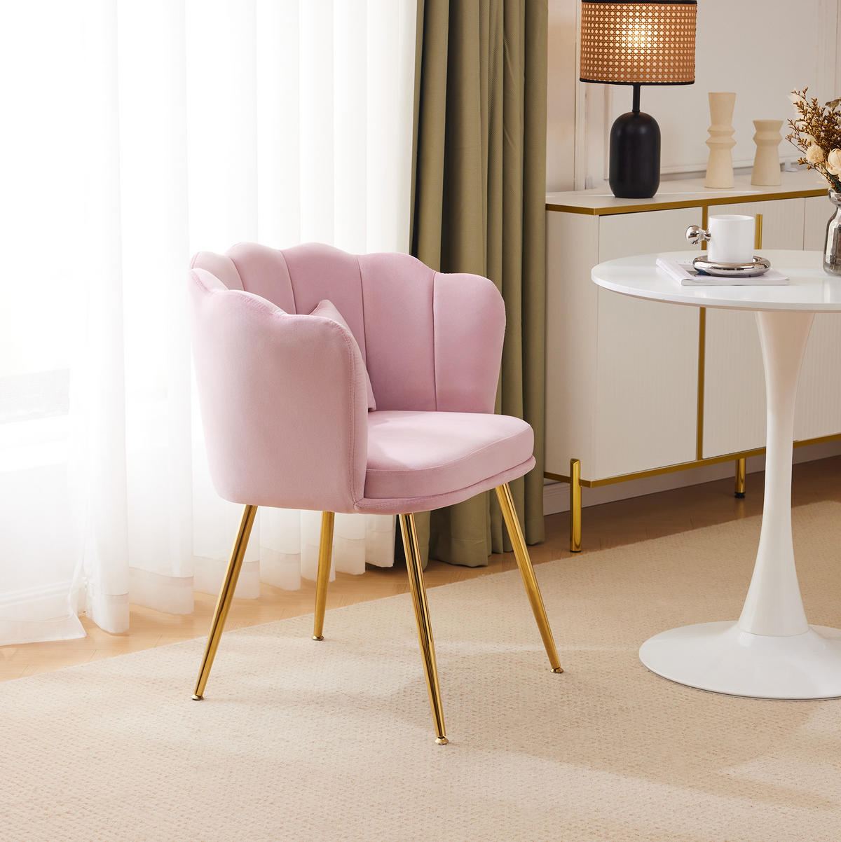 SESSEL 68x78x94.5 cm in Pink, Samt mit Blütenblatt-Rückenlehne, Metallbeine - Pink, Textil (58/77/63cm) - Modfu