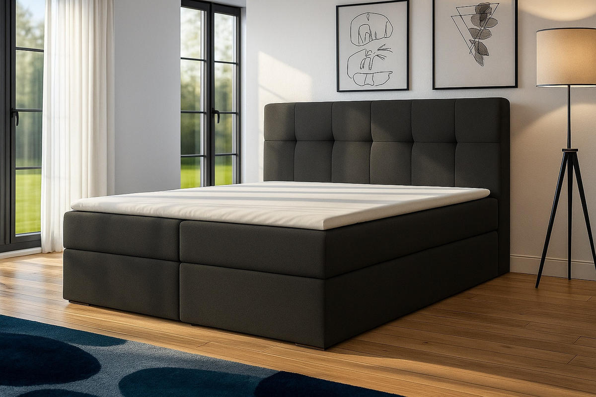 BOXSPRINGBETT REF 200 x 200 cm mit Bettkasten – Eleganz und Komfort vereint. Farbe : Dunkelgrau - Dunkelgrau, Textil (200/200cm) - A&J MöbelLand