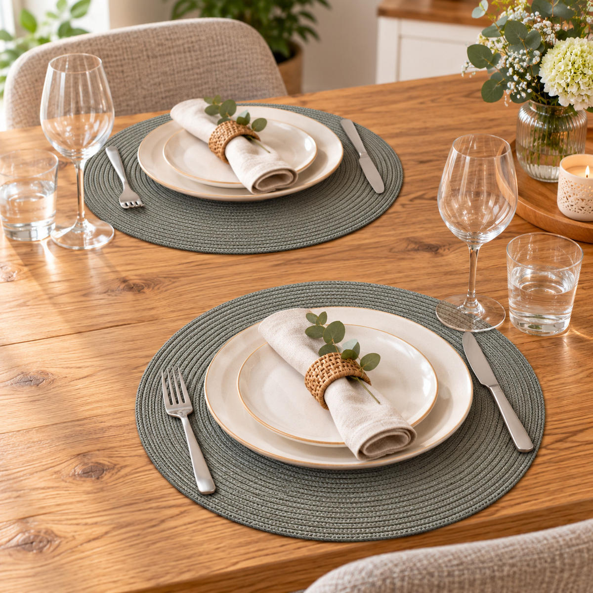 PLATZSET 2er Set Polypro Grau 35 cm rund - Grau, Kunststoff (35cm) - TiborTex