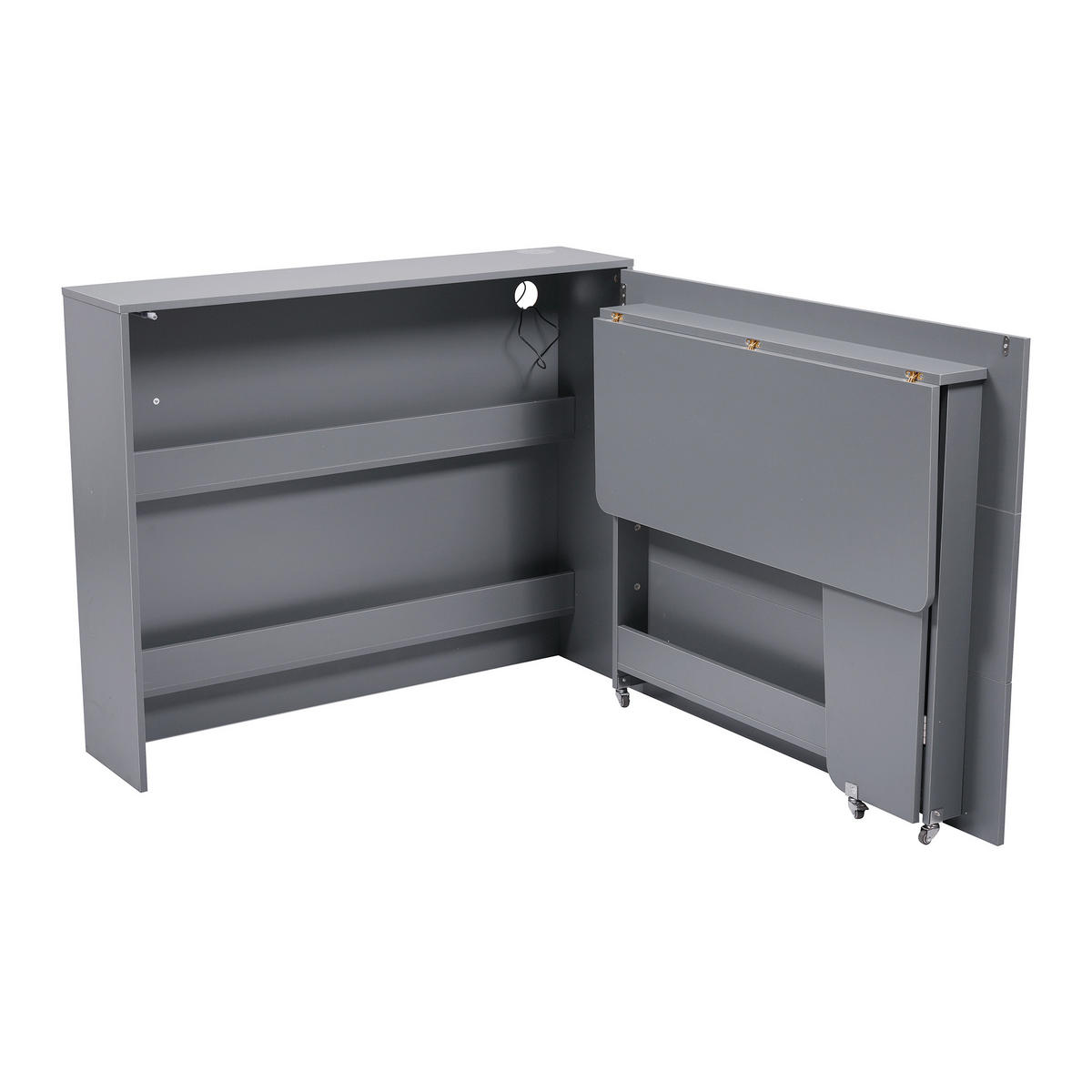 SCHREIBTISCH Klappbarer 115/27/93 cm in mattem Grau mit Rollen und Wireless Charger - Grau, Holzwerkstoff (115/27/93cm) - OKWISH