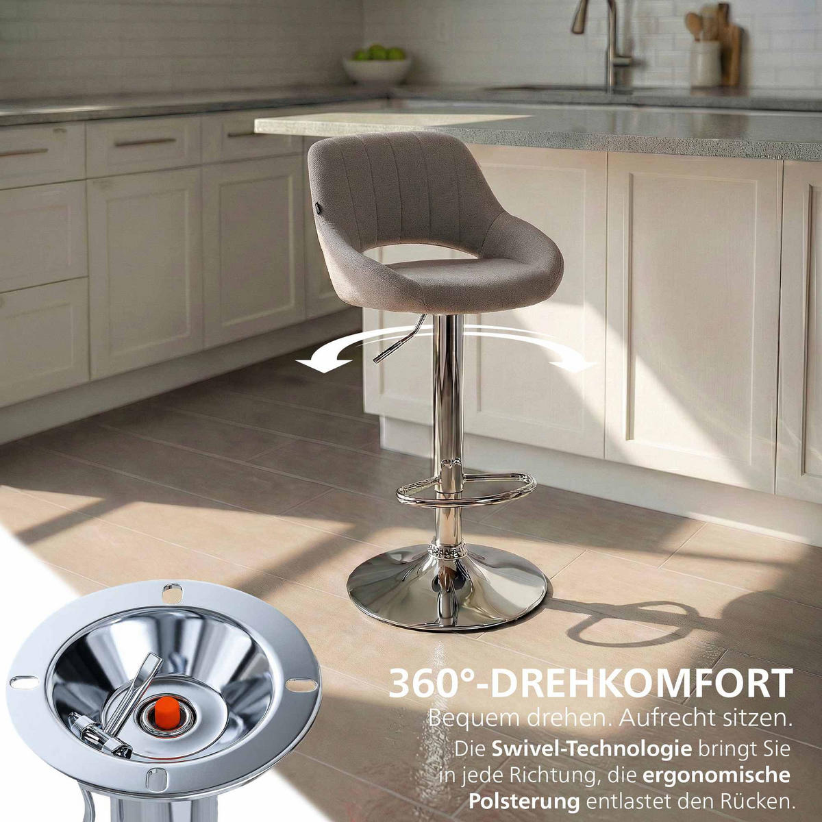 BARHOCKER Stoff Grau - Chromfarben/Grau, Textil/Metall (47/85/48cm) - CLP