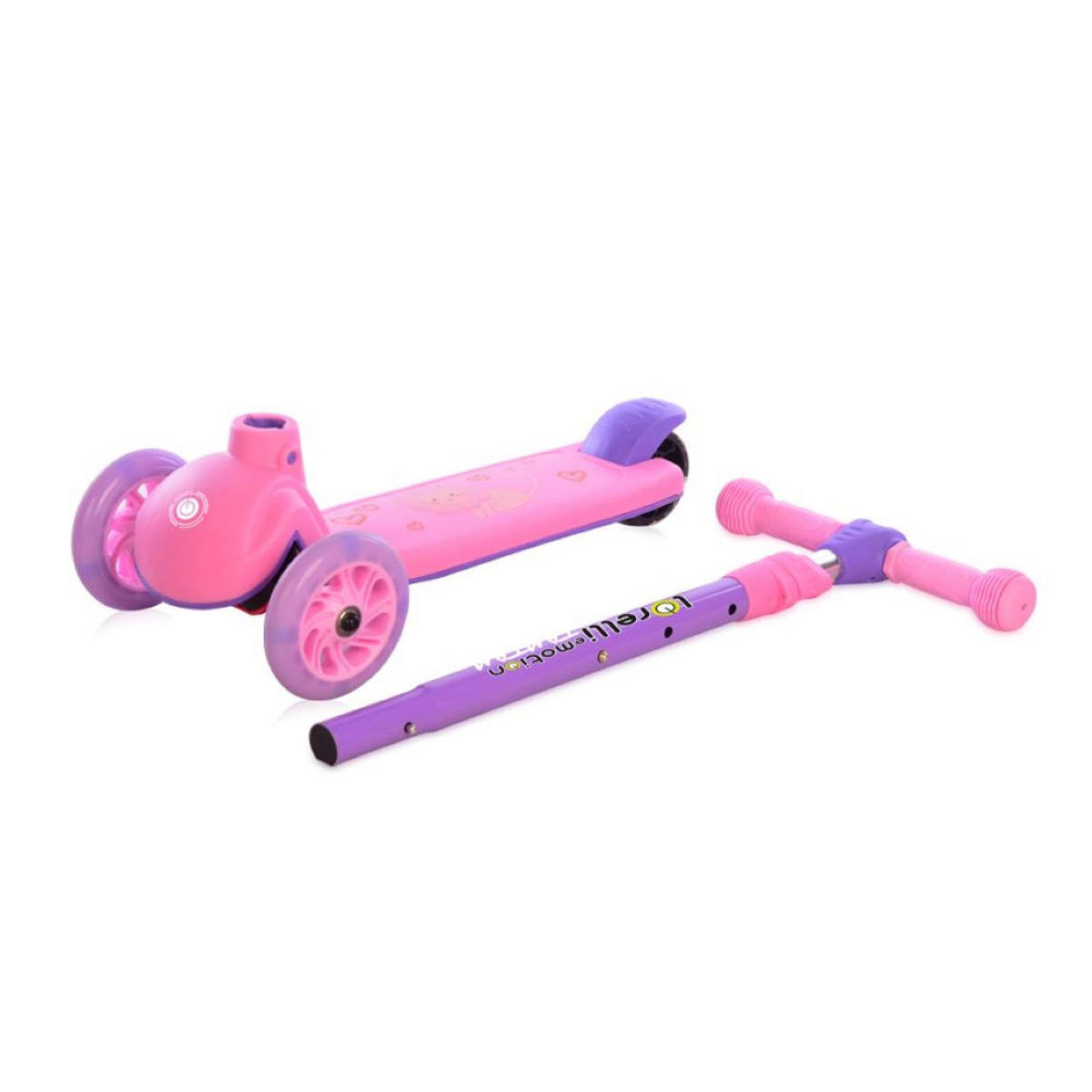 KINDERROLLER Tamtam 3 Räder rosa höhenverstellbar, Leuchträder, Fußbremse - Rosa, Metall (52/26/77cm) - Lorelli