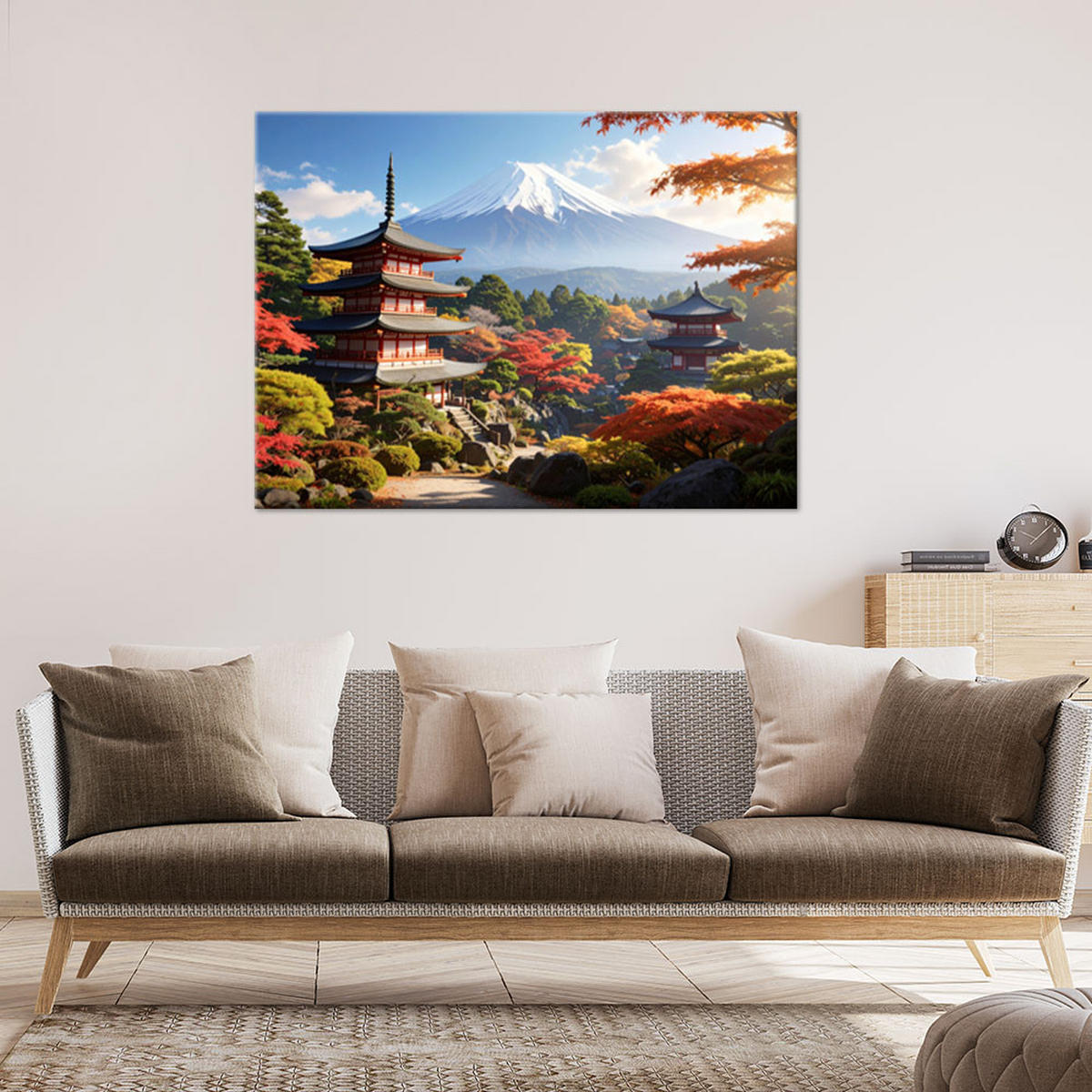 BILD auf Leinwand, Berg Fuji japanische Landschaft Natur - Multicolor, Textil (90/60cm) - Feeby