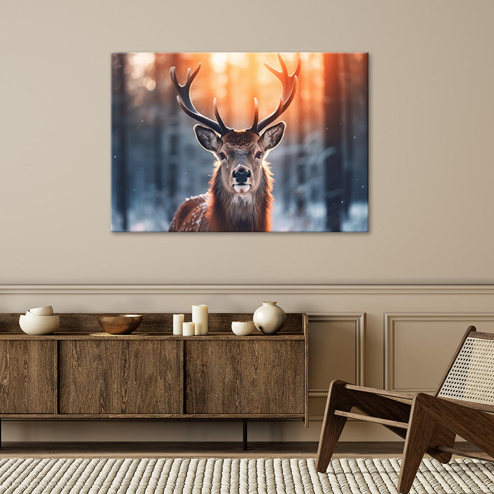 WANDBILD hirsche auf dem hintergrund des sonnenuntergangs - Braun, Textil (60/40cm) - Feeby