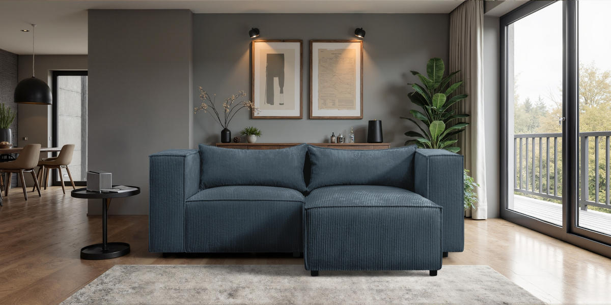 ECKSOFA L-Form Modulo, stoff Lincoln, Dunkelblau, Rechts - Dunkelblau, Holz (210/185cm) - Kaiser Möbel