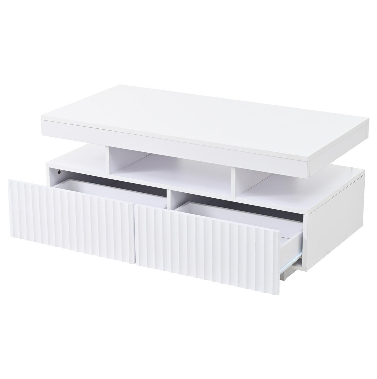 COUCHTISCH 100/50/45 cm mit 2 Schubladen, LED-Beleuchtung und offenem Fach aus Spanplatte, Weiß - Weiß, Holzwerkstoff (100/50/45cm) - Redom