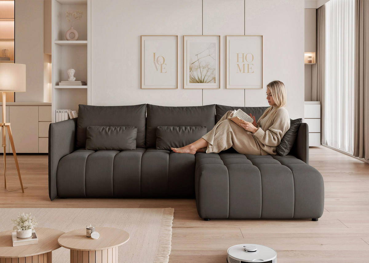 ECKSOFA CLEO mit Schlaffunktion und Bettkasten Dunkelbraun - Dunkelbraun, Holzwerkstoff/Kunststoff (245/180cm) - Idohome