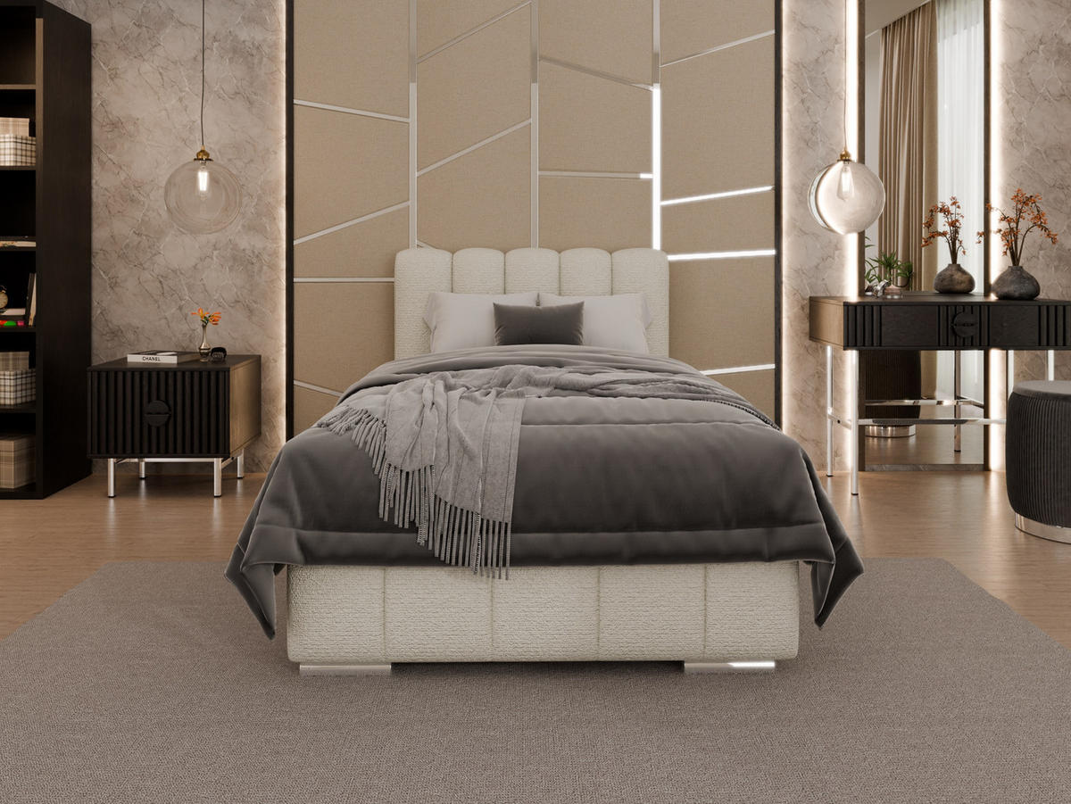 POLSTERBETT Zaira 100x200cm – Elegantes Polsterbett für modernen Wohnstil , ZONIERTE TASCHENFEDERN KOKOS (21cm), creme - Creme, Holz - Panda Möbel