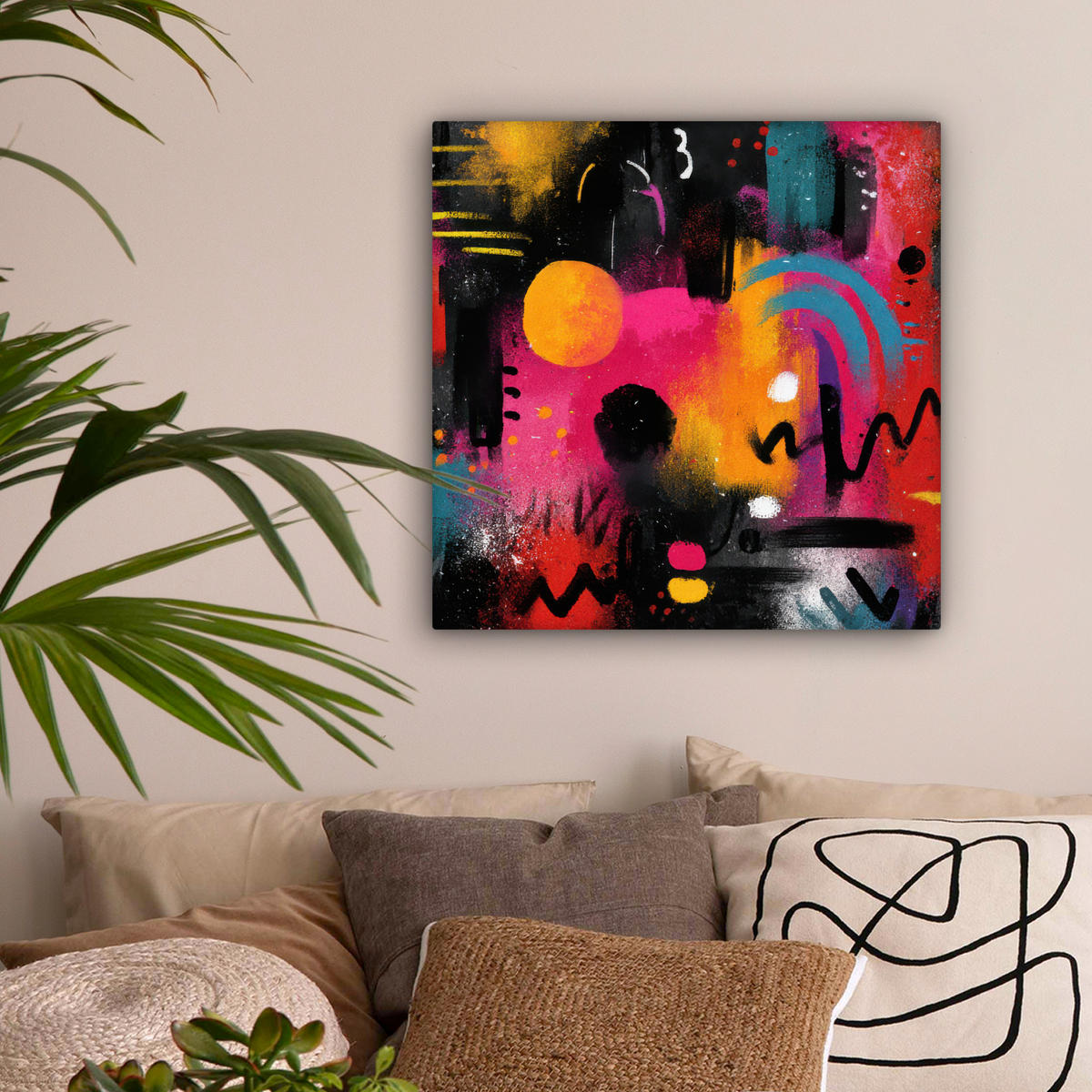 LEINWANDBILD Farbflächen - Formen - Bunt - Abstrakt Wandbild Wohnzimmer 50x50 cm - Pink, Textil (50/50cm) - MuchoWow