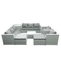 GARTENMÖBEL-SET mit Kissen Polyrattan Hellgrau-Mix 10-Sitzer - Hellgrau/Grau, Glas/Kunststoff - Fimous