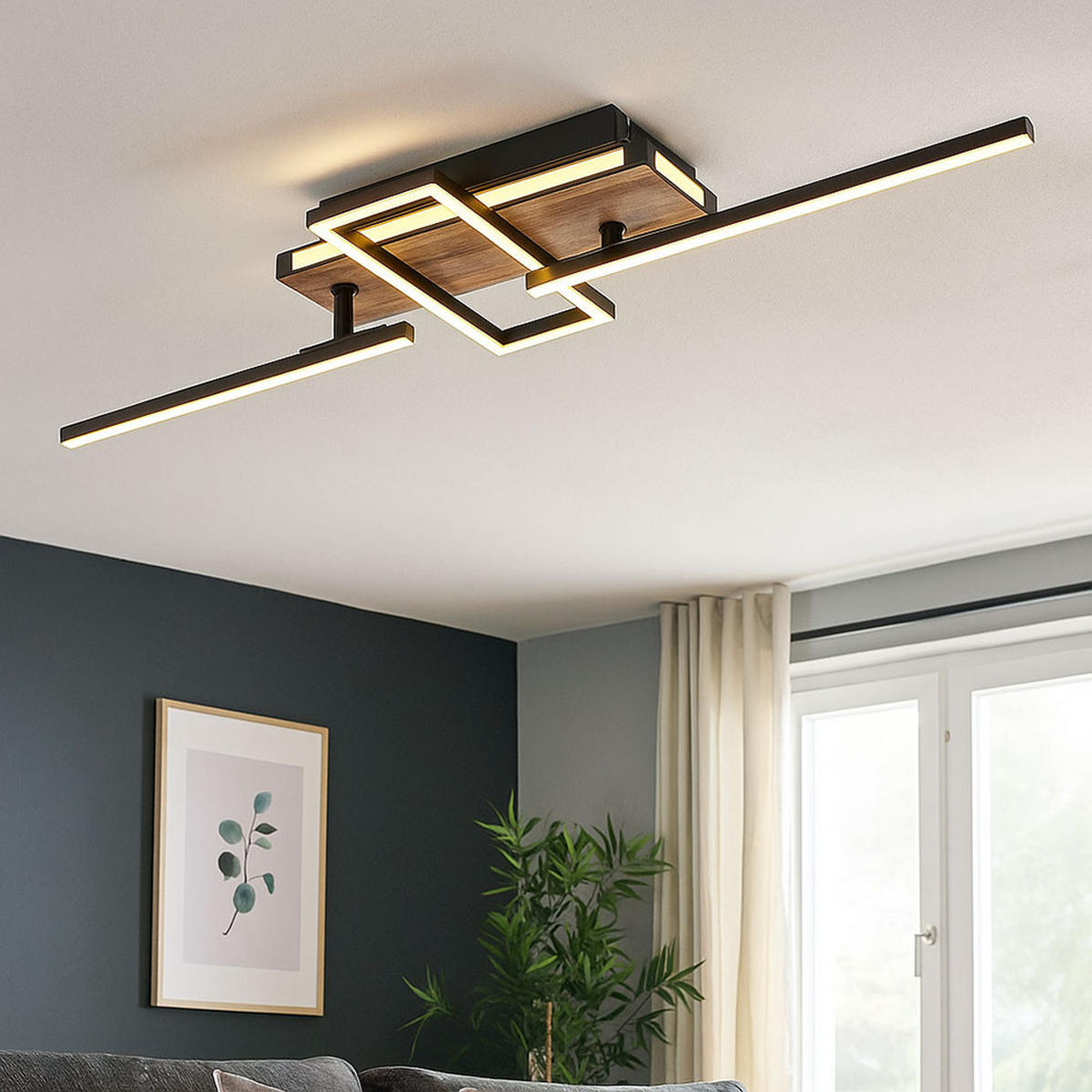 LED DECKENLEUCHTE Holzoptik Schwarz - Schwarz, Metall (68/22/11.5cm) - Globo Lighting