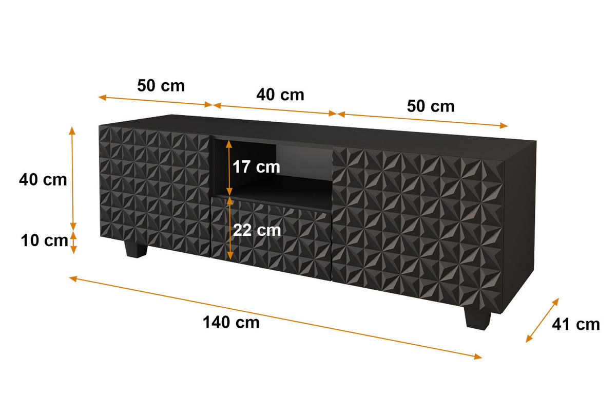 LOWBOARD VIRA-S 140x40x41 cm - Schwarz - Schwarz, Holzwerkstoff (140/50/41cm) - ALTDECOR