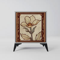 SIDEBOARD TIMELESS FLORA, Grau, 57,5x42x70,5 cm, Schwarze Metall-Sternfüße - Multicolor/Schwarz, Holzwerkstoff/Metall (57.5/70.5/42cm) - SpaceRebels