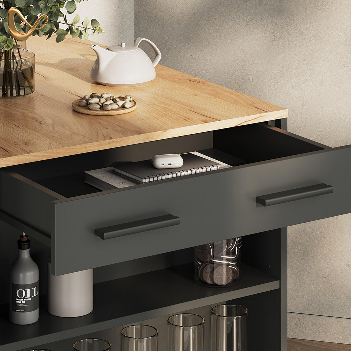 ESSTISCH Regusa Anthrazit/Goldkraft Eiche 67 x 100 cm - Honigeiche/Anthrazit, Holzwerkstoff (100/67/77.5cm) - Livinity®