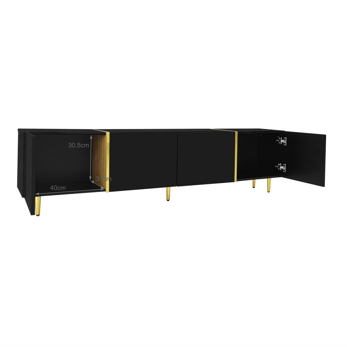 TV-ELEMENT mit 4 Türen 170 x 35 x 46 cm MDF Schwarz Hochglanz - Schwarz, Holzwerkstoff (35/46/170cm) - Beauniv