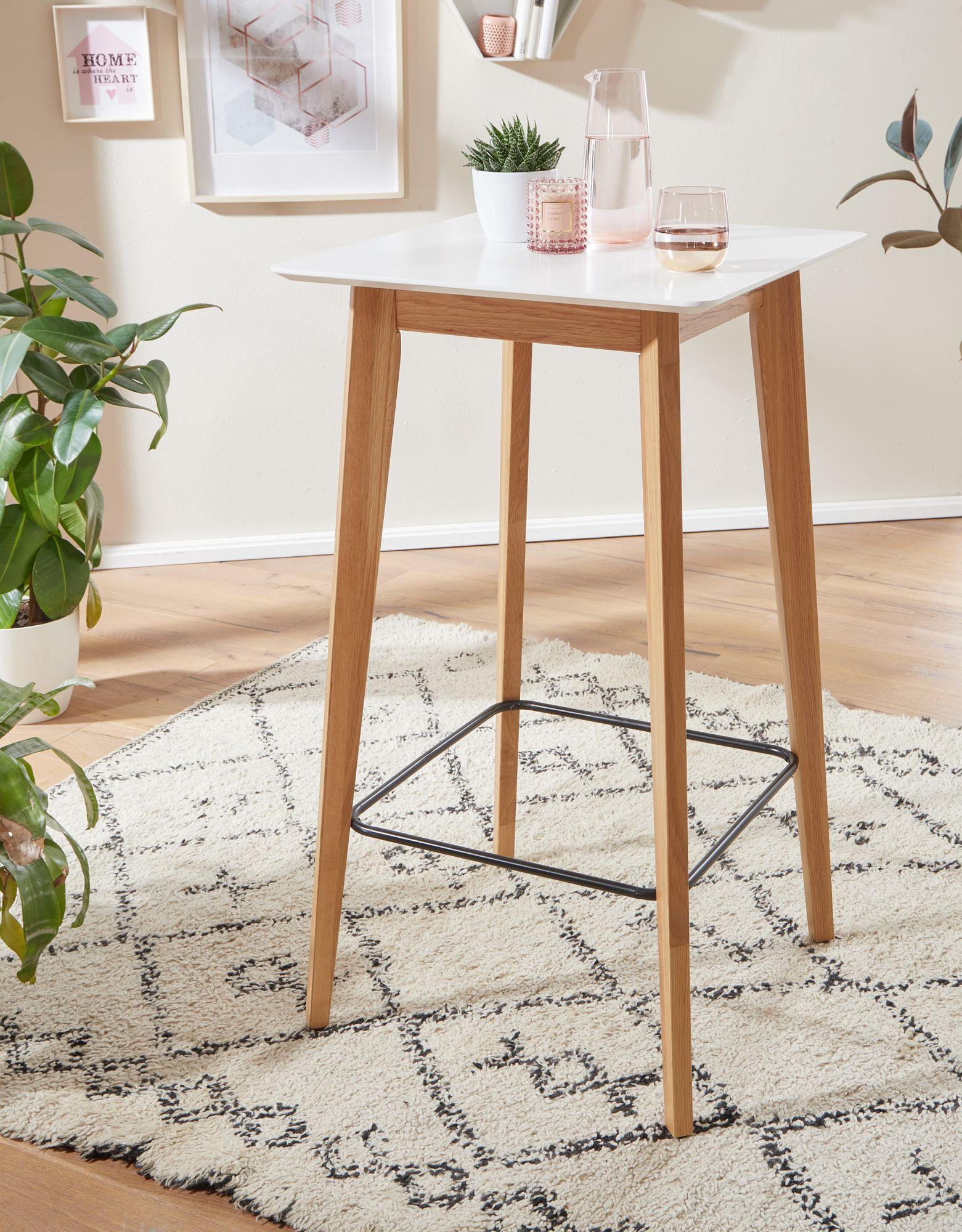 BARTISCH – Skandinavisch, Eichenbeine, quadratisch, 50 kg Belastbarkeit - Weiß/Braun, Eichenholz/Holz (60/110/60cm) - KADIMA DESIGN