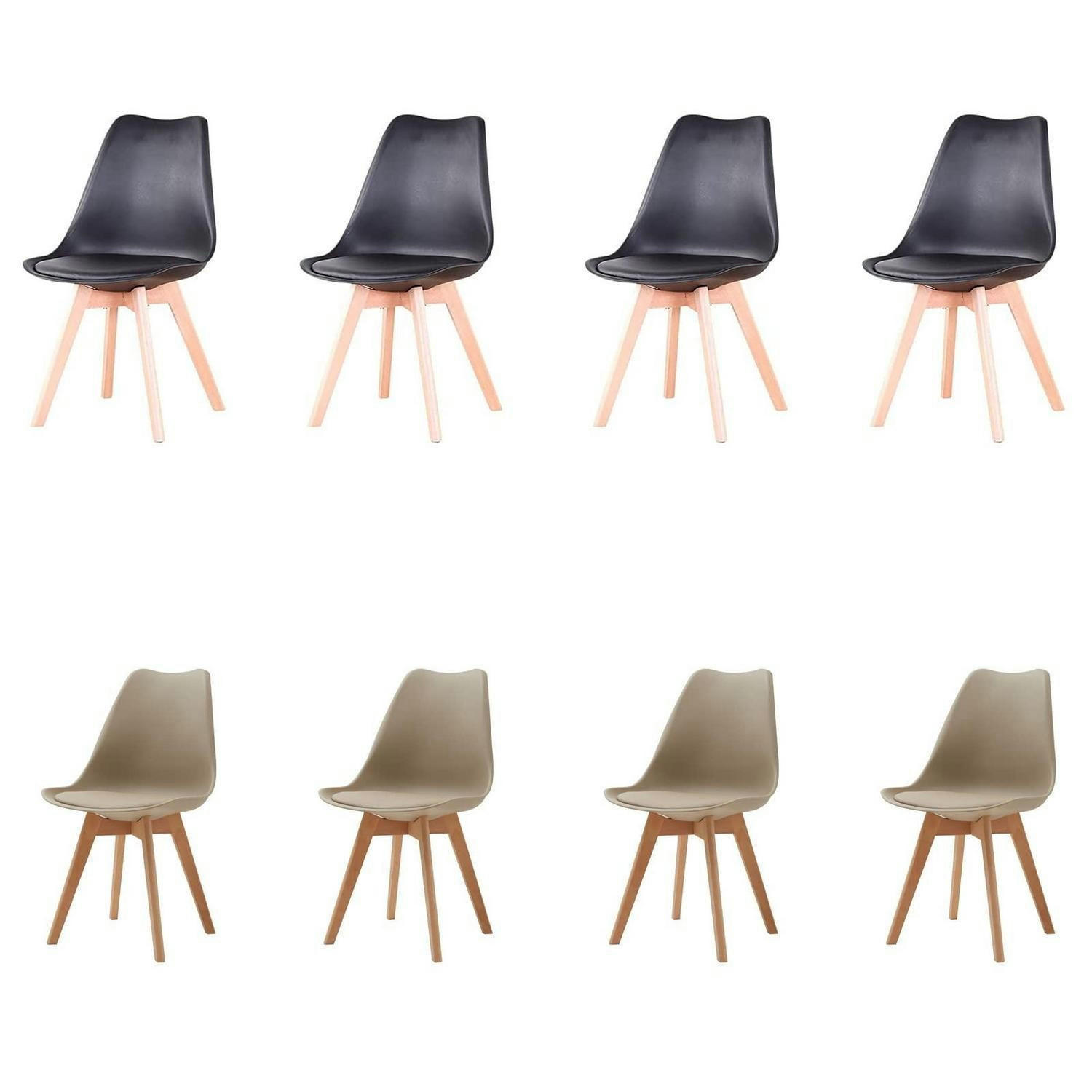 ESSZIMMERSTUHL 8er Set mit Massivholzbeinen und abnehmbarem Stuhlkissen Schwarz+Beige - Multicolor, Kunststoff (49/83/42cm)