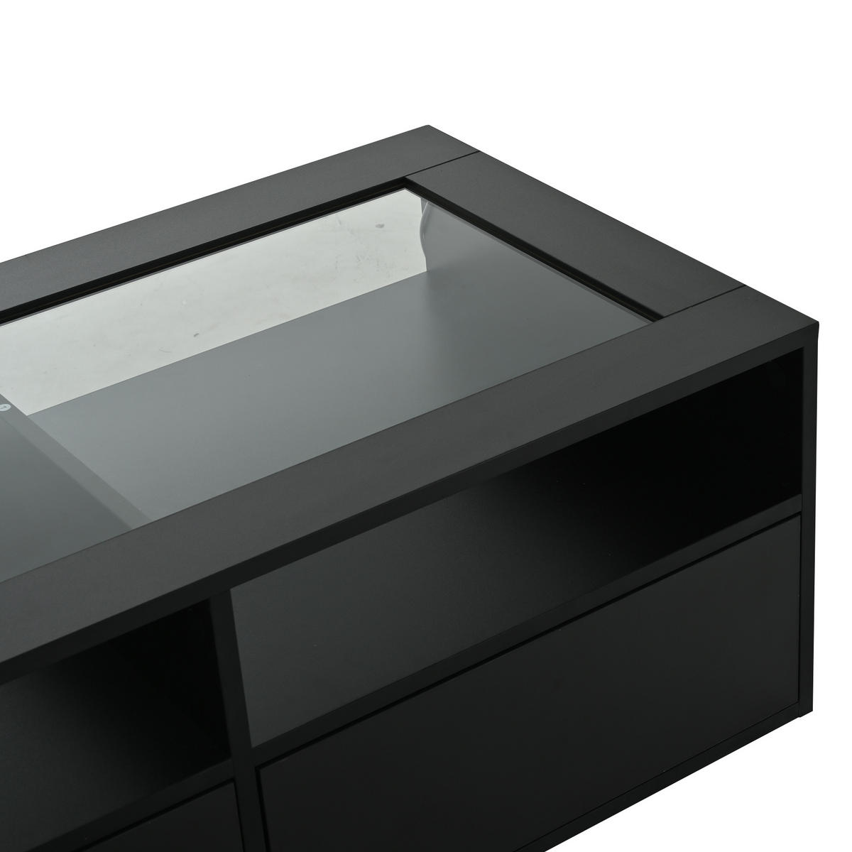 COUCHTISCH 100/50/35 cm, Schwarz, mit LED-Beleuchtung, Glasplatte und 2 Schubladen - Schwarz, Glas/Holzwerkstoff (50/100/35cm) - CHICFURN