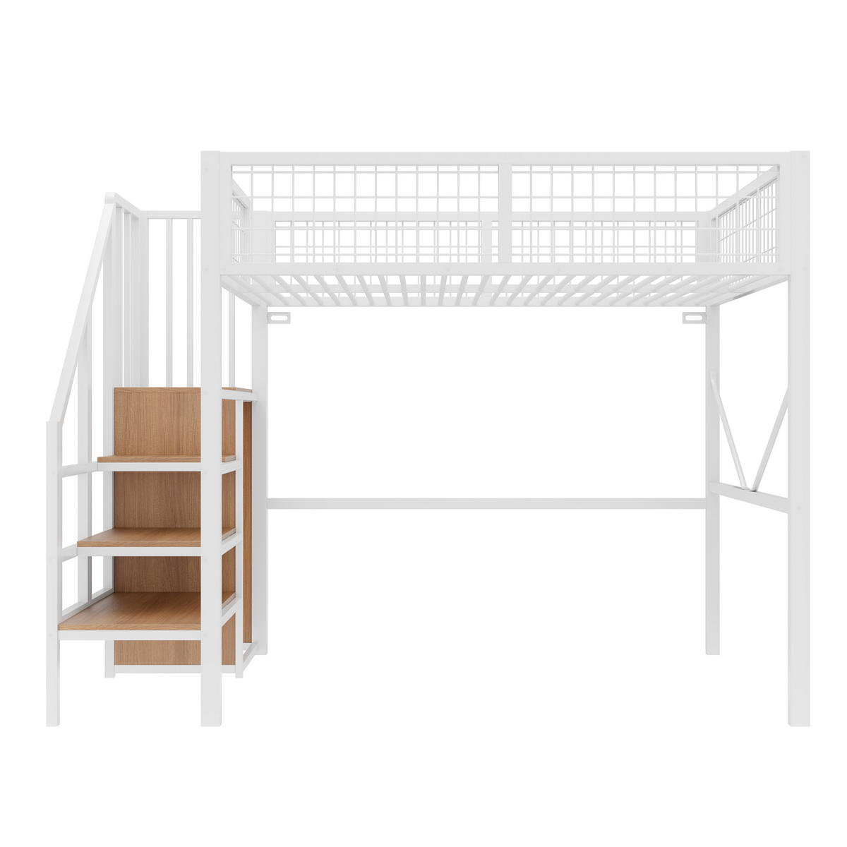 HOCHBETT 140/200 cm mit Stauraumleiter und LED, DE-41606, in Weiß - Weiß, Metall (140/200cm) - ComfortXL
