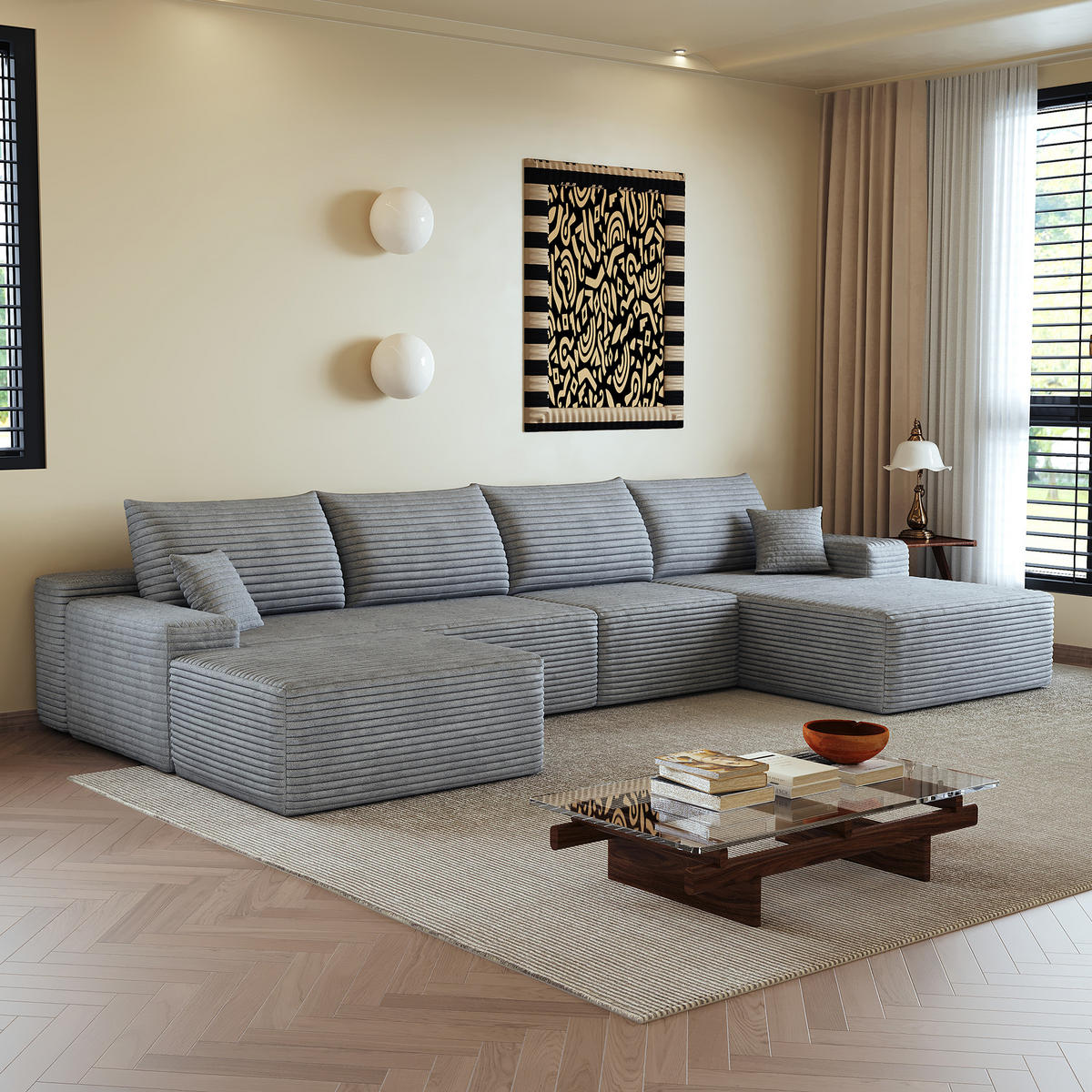 WOHNLANDSCHAFT DE-34857 U-Form 3-Sitzer Chaiselongue rechts Grau - Grau, Textil (175/83/270cm) - ComfortXL