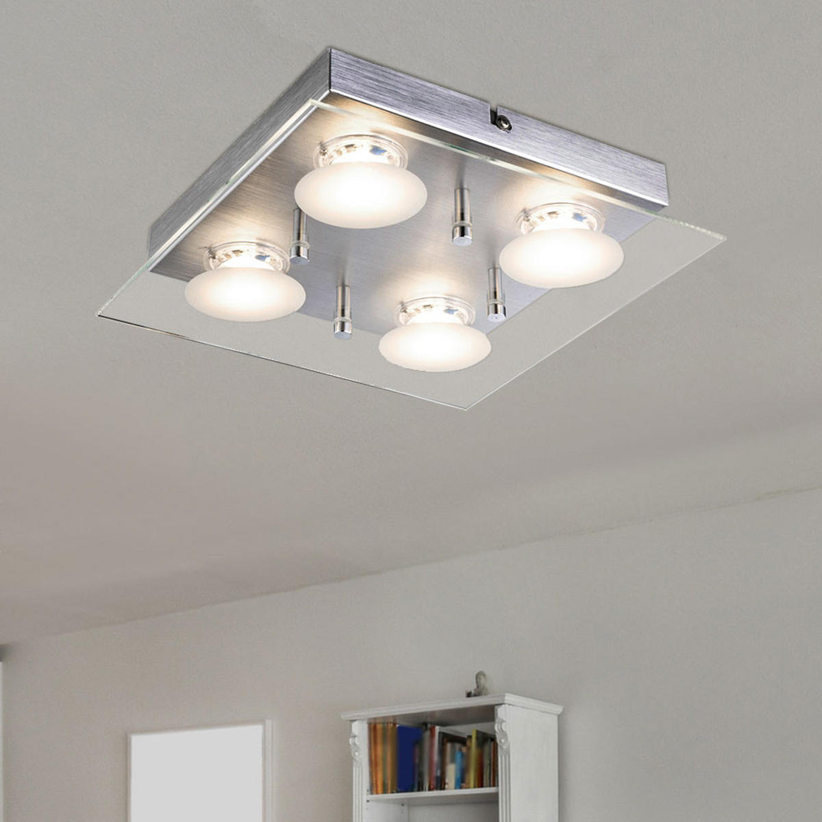 LED DECKENLEUCHTE Aluminium Silber Glas - Silberfarben, Glas (24/24/5.8cm) - Globo Lighting