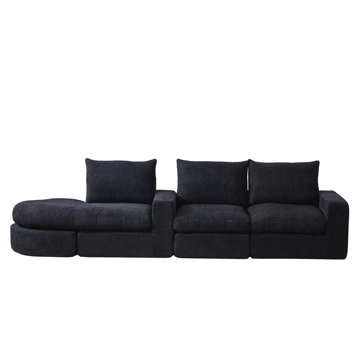 ECKSOFA Chenille L-Form mit Liegestuhl, DE-42754, Schwarz - Schwarz, Textil (250/160cm) - ComfortXL