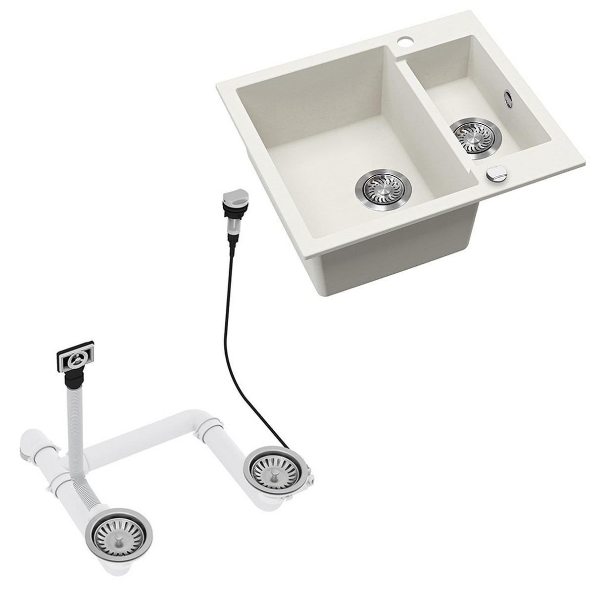 SPÜLBECKEN Prag Weiß 58 x 50 cm mit 2 Spülen - Weiß, Keramik (58/28/50cm) - Bergstroem