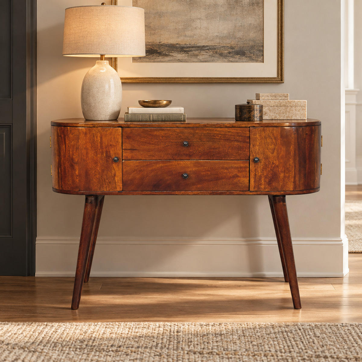 KONSOLENTISCH IN KASTANIENFARBE, 2 SCHUBLADEN, 2 SEITENSCHRÄNKE, BRAUN - Braun, Holz (110/35/91cm) - Artisan Furniture