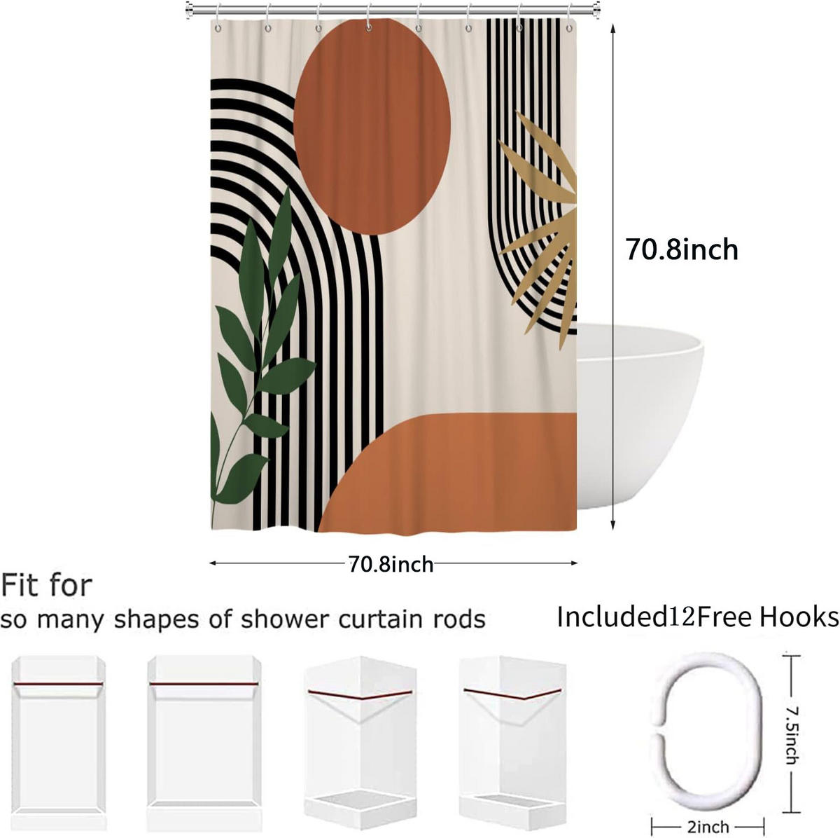 DUSCHVORHANG schlicht modern 180 cm waschbar wasserdicht mit Haken Badezimmer - Multicolor, Kunststoff (180/180cm) - MCBOSON
