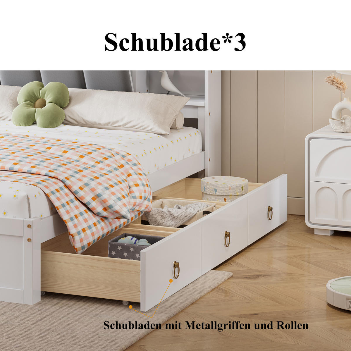 DOPPELBETT 160x200 mit Schubladen in Weiß - Weiß, Holz (160/200cm) - KOMHTOM