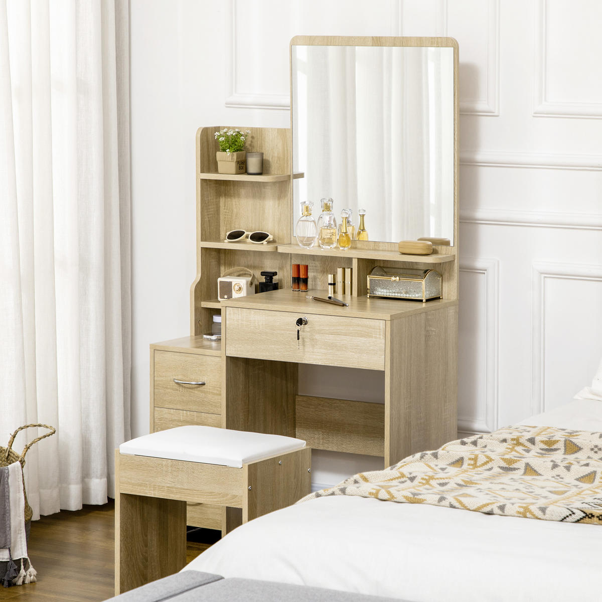 SCHMINKTISCH DE-18288 Naturholz - Naturfarben, Holzwerkstoff (38/143/80cm) - ComfortXL
