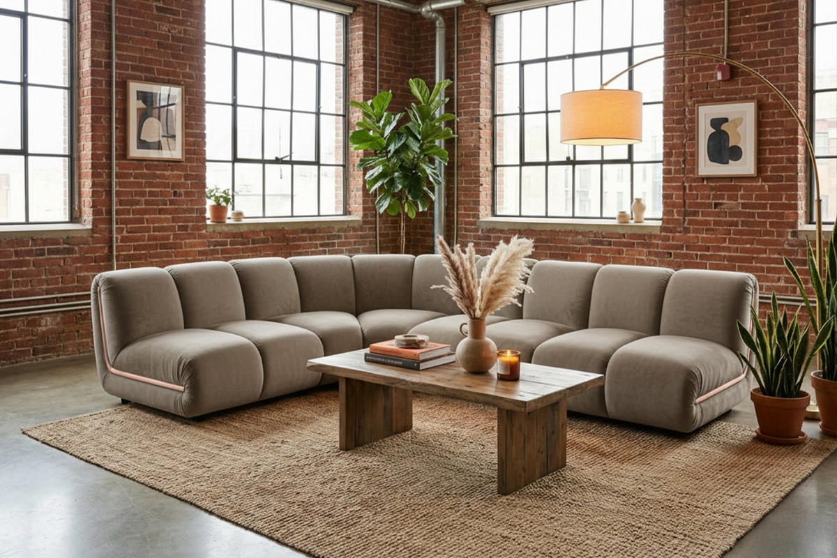 MODULSOFA LAYLA Taupe Velvet - Taupe/Schwarz, Buchenholz/Textil (305/213cm) - KAWOLA