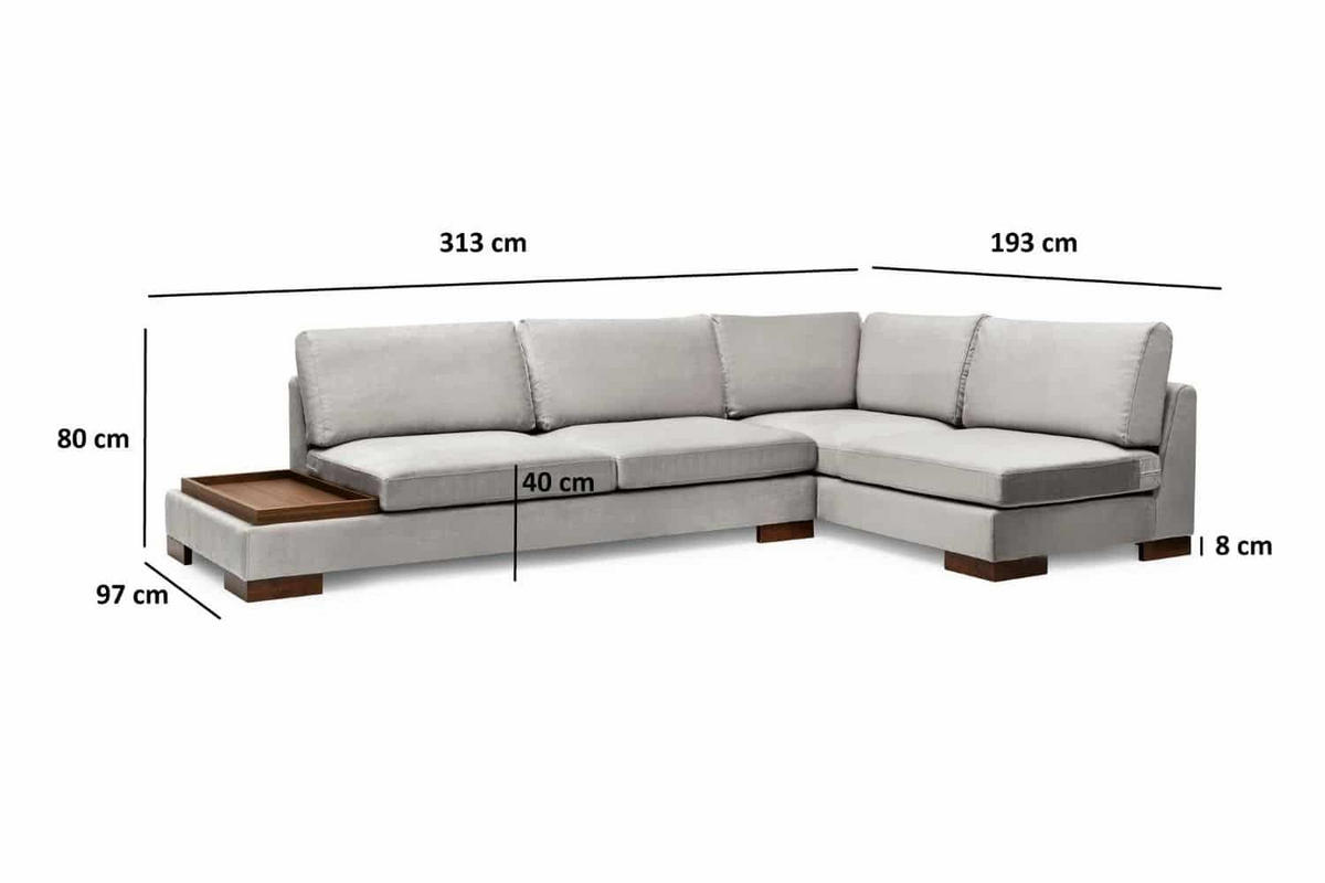 ECKSOFA mit Hocker und Lounge-Design - Walnussfarben/Hellgrau, Holz/Textil (193/313cm) - myHomelando