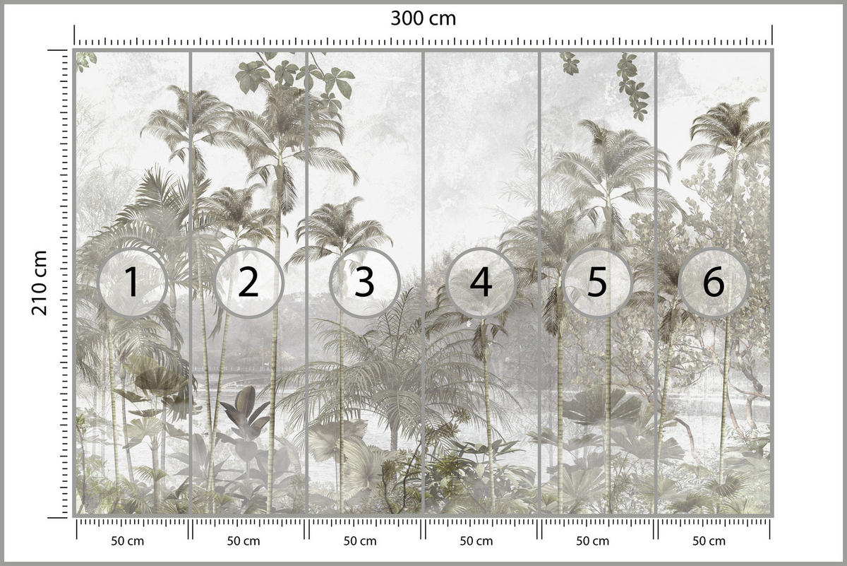 FOTOTAPETA Pre Obývaciu Izbu Tropické Stromy Rieka Sivá Palmy 300 x 210 cm - sivá/zelená, papier (300/210cm) - Muralo