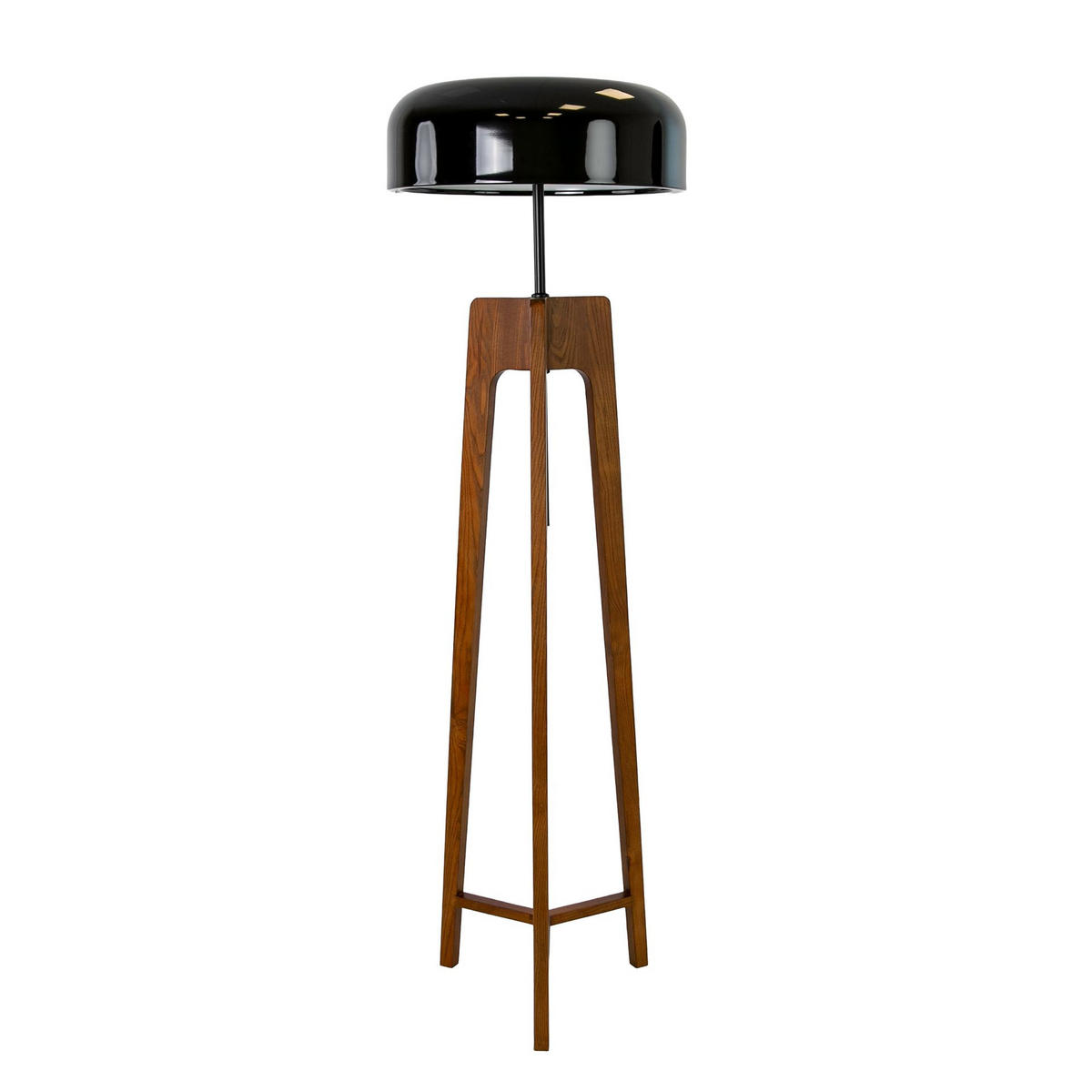 STELEUCHTE aus schwarzem und weißem Aluminium und Kiefernholz in Nussbaumfarbe Ø48/152 cm - Walnussfarben, Holz (48/48/152cm) - The Lumine