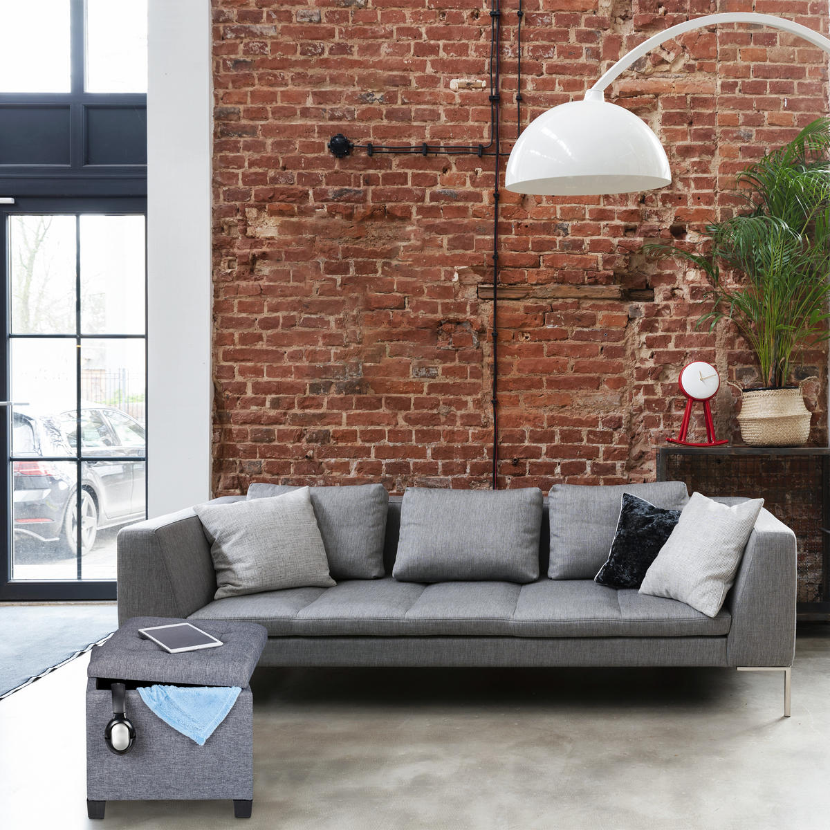 SITZHOCKER - Grau, Holzwerkstoff/Textil (45/42/45cm) - Relaxdays