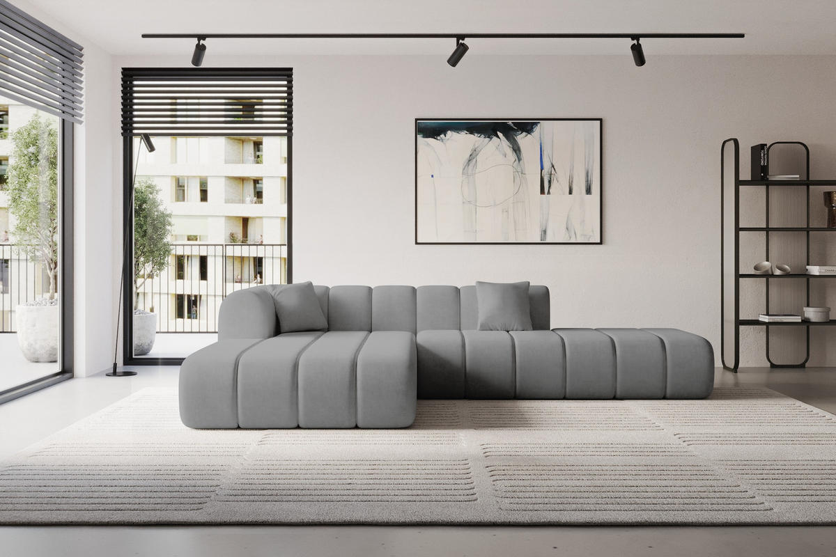 ROHOVÁ SEDAČKA s otomanem, levá BILA-L 289x176x71 Šedá Velur - šedá/černá, kompozitní dřevo/textil (176/289cm) - ALTDECOR