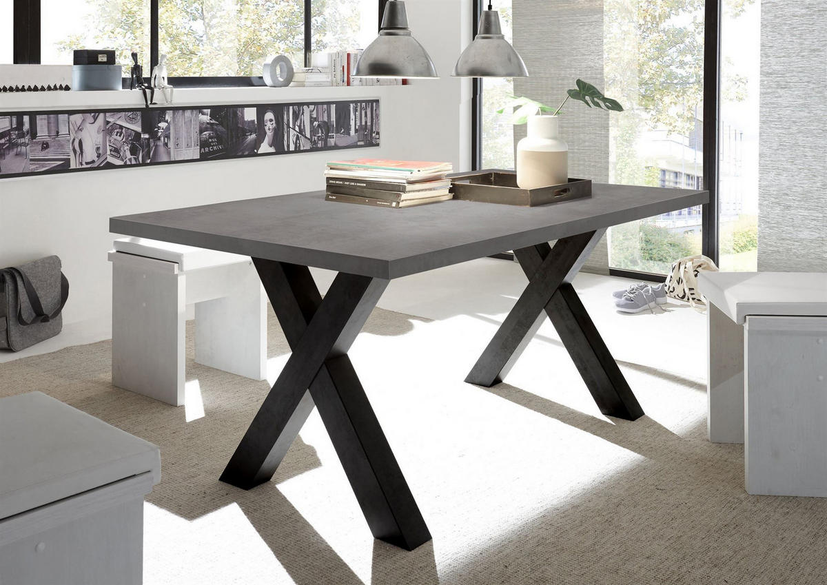 ESSZIMMERTISCH Eike 8 160 x 90 x 75 Esstisch Schwarzstahl/Graphit - Grau, Holz (160/90/75cm) - 58aufmkessel