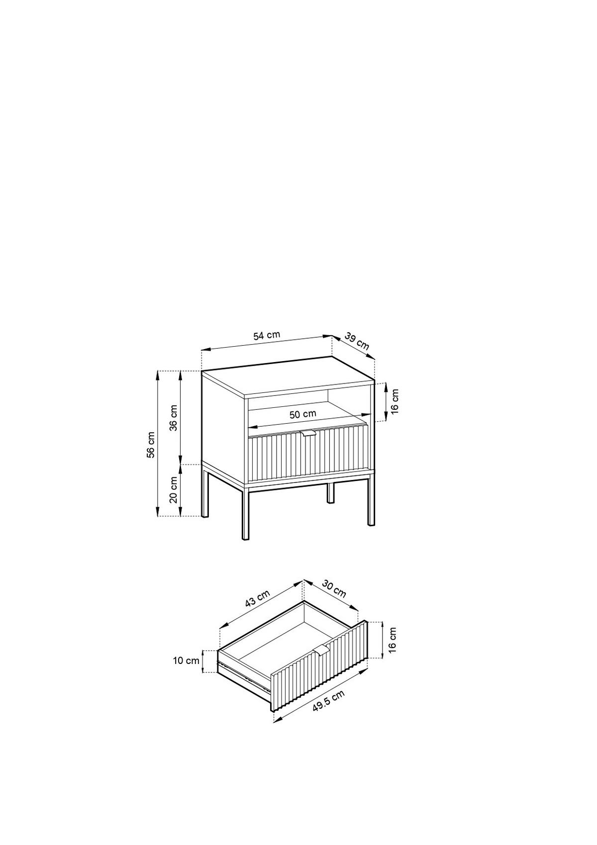 NACHTTISCH: Kaschmir, Schwarz, 54x 56 x 39 cm, goldene Griffe - Kaschmir/Schwarz, Holzwerkstoff/Metall (54/56/39cm) - 3XE LIVING