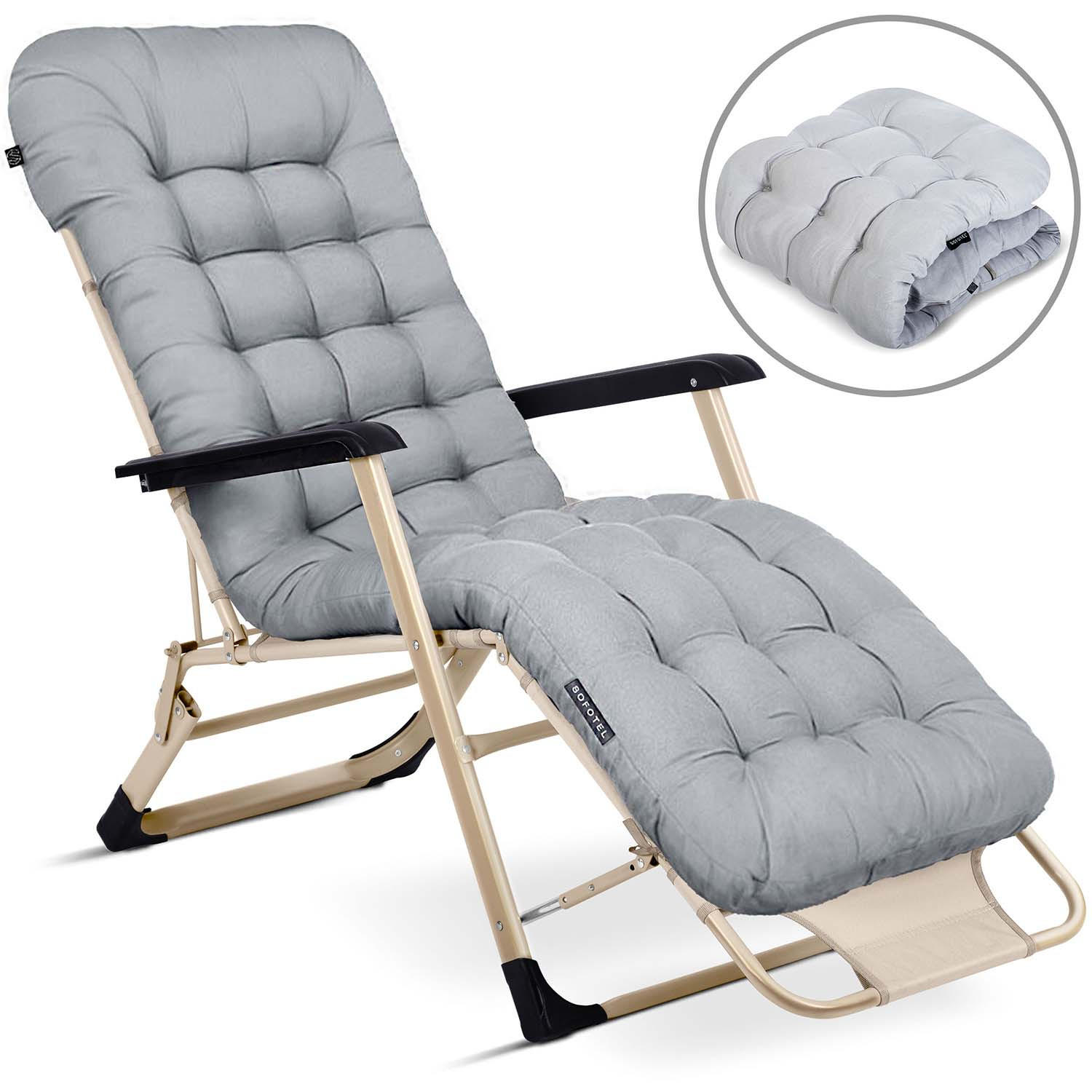 GARTEN-RELAXSESSEL Klappbarer mit Kissen, Hellgrau - Hellgrau, Metall (60/102/110cm)