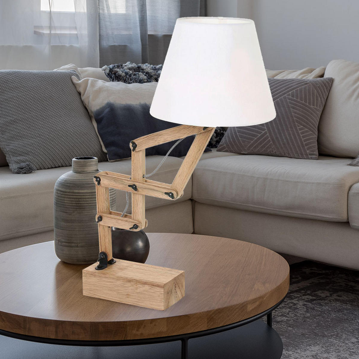 TISCHLEUCHTE Holz Braun Weiß - Braun, Holz (25/25/83cm)
