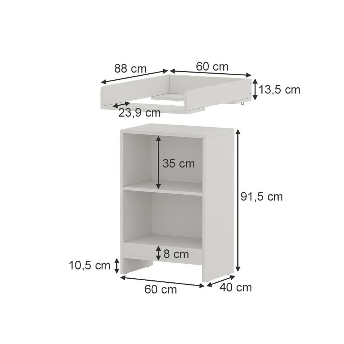 WICKELKOMMODE Mona Weiß 60 x 103.5 cm mit Wickelaufsatz - Weiß, Holzwerkstoff (60/103.5/88cm) - Vicco