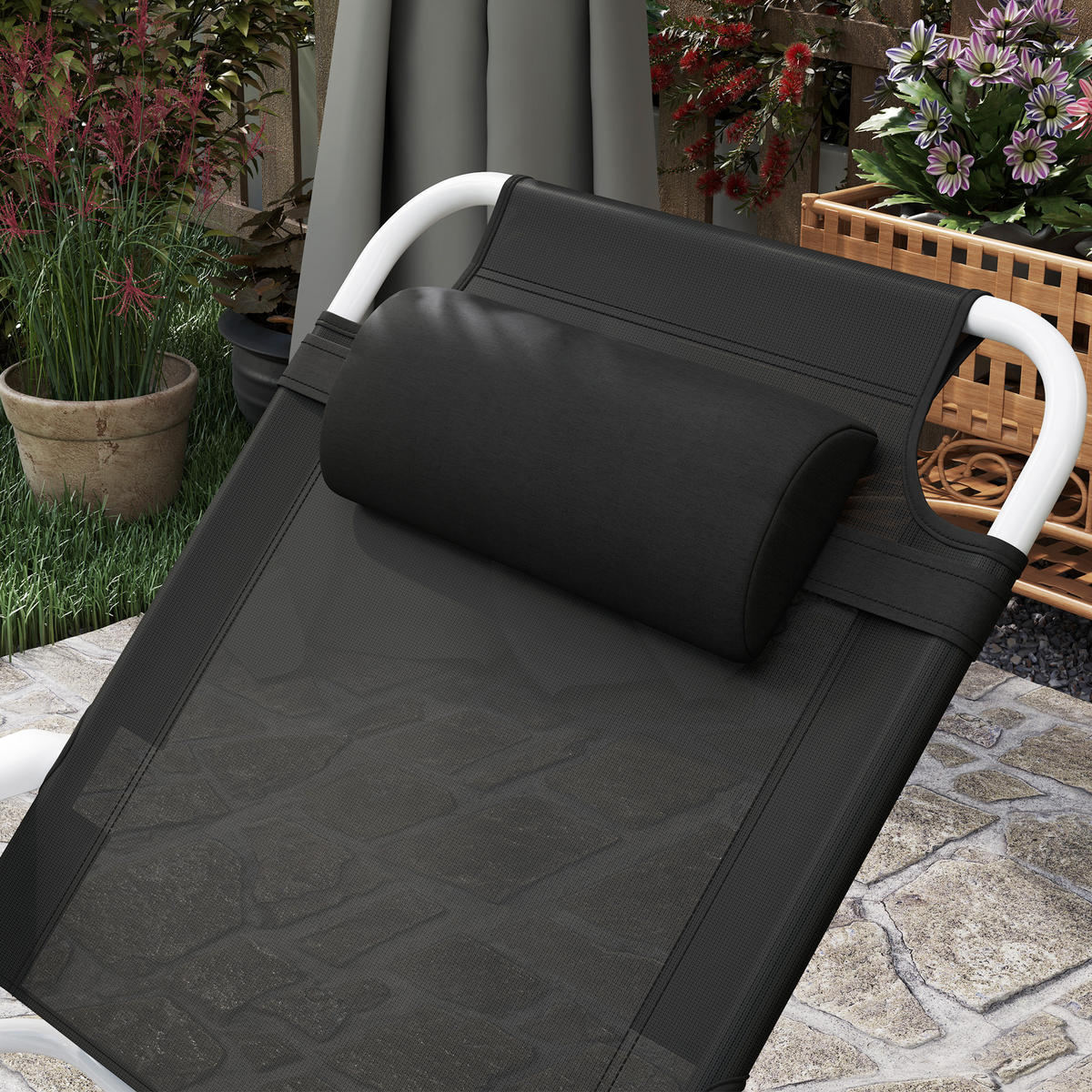 SONNENLIEGE DE-07702 klappbar, 4-fach verstellbar Schwarz - Schwarz, Metall (66/98/160cm) - ComfortXL