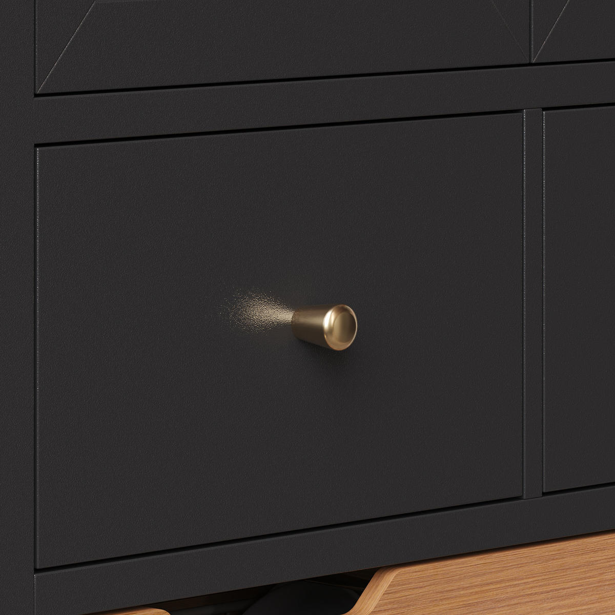 HIGHBOARD DE-38378 80/40/140 cm mit 2 Türen und 5 Schubladen Schwarz - Schwarz, Holzwerkstoff (80/140/40cm) - ComfortXL