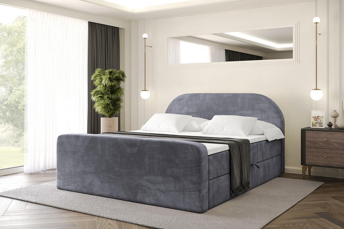 BOXBETT mit Matratze H4 und Lattenrost - NOX-Z - 160x200 - Dunkelgrau Casablanca - Dunkelgrau, Holzwerkstoff (160/200cm) - ALTDECOR