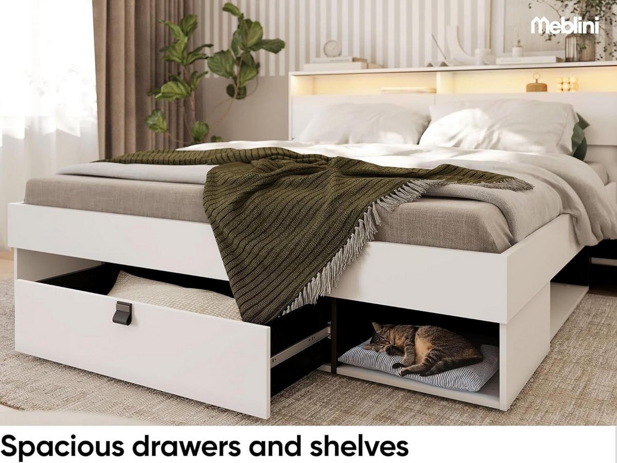 FUNKTIONSBETT SMARTEE - Schwarz/Weiß, Leder/Holzwerkstoff (180/200cm) - Meblini