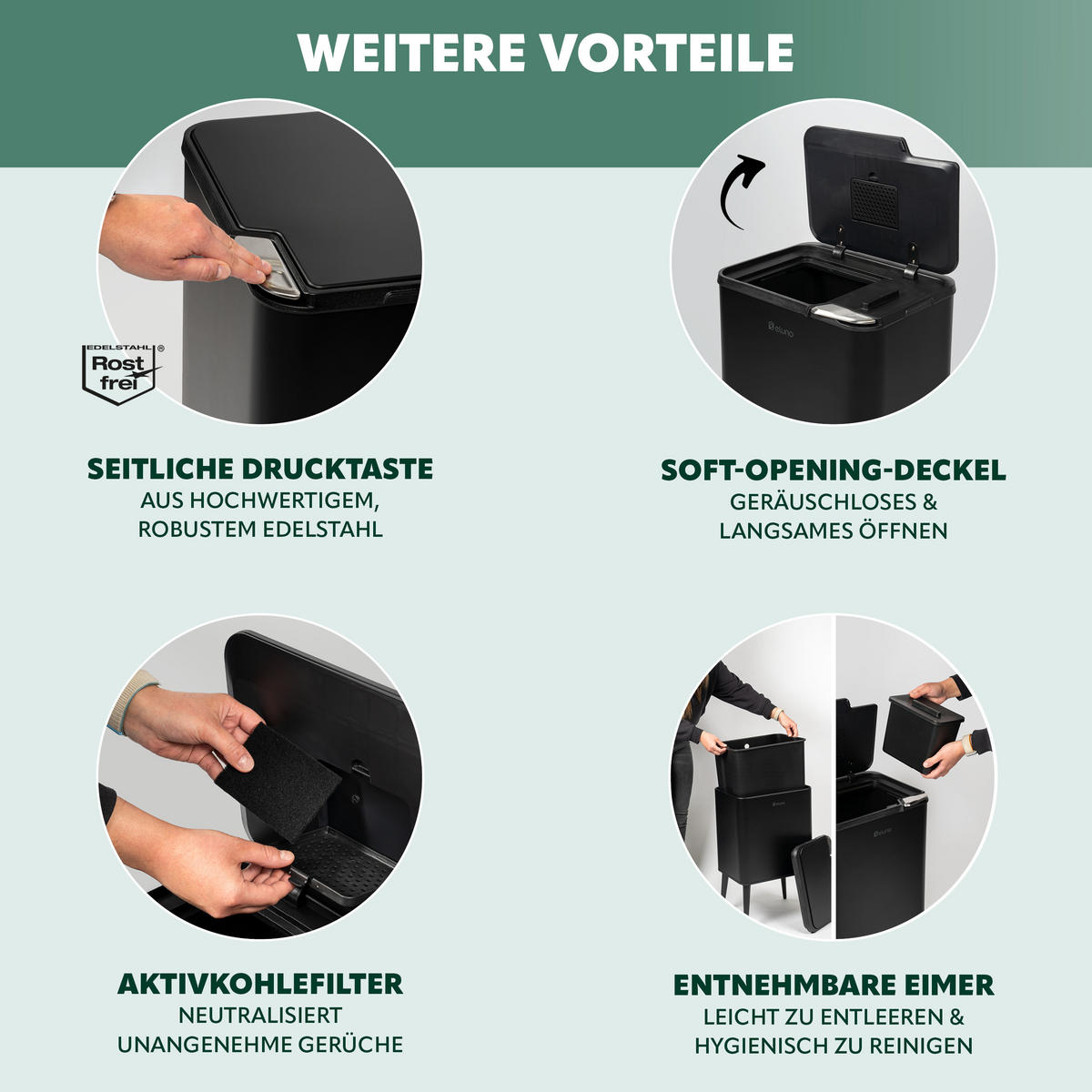 ABFALLEIMER, 30 Liter, aus Metall, schwarz - Schwarz, Metall (40.5/67/31cm) - eluno
