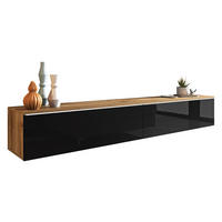 TV-LOWBOARD D180 mit weißer LED Beleuchtung - Schwarz Hochglanz/Silberfarben, Holzwerkstoff/Kunststoff (180/30/33cm) - MIRJAN24
