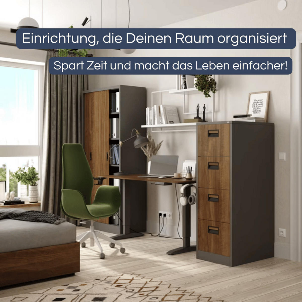 AKTENSCHRANK abschließbar ROLF mit Schiebetüren 185x90x40cm Anthrazit-Nussbaum - Anthrazit, Metall (90/185/40cm) - DELUKE