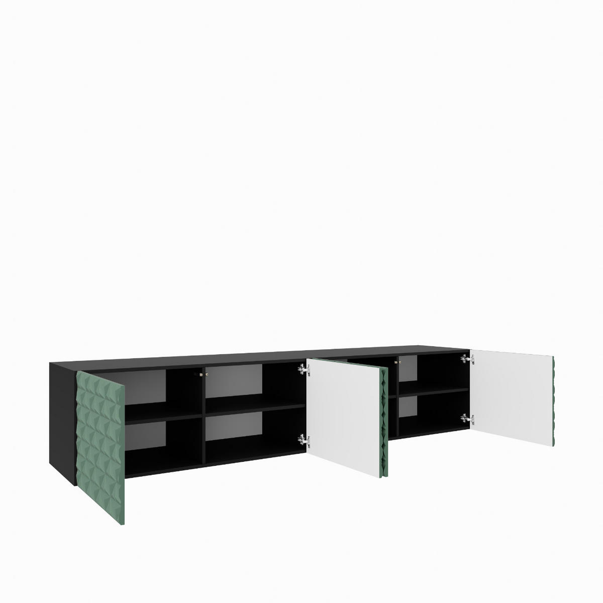 TV-SCHRANK Cali 200 cm (2x100) viertürig, schwarz, grün - Schwarz/Olivgrün, Kunststoff (200/41/40cm) - Margaret Hadas24